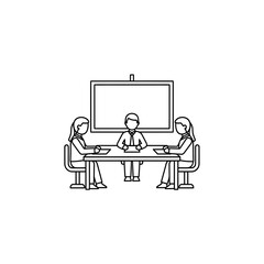 Fototapeta premium Business team meeting in office with presentation board vector icon