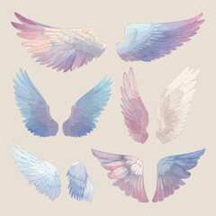 Obraz premium Dreamy Watercolor Wing Illustrations with Pastel Gradients for Ethereal Art
