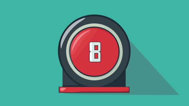 Cartoon-style illustration of a red 8-ball, set against a teal background with a cast shadow
