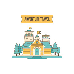 Fototapeta premium Adventure Travel Vector Illustration of a Stylized Castle Lodge