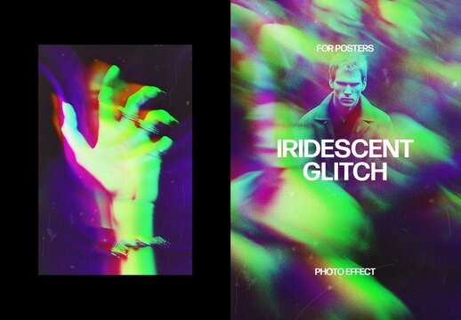 Iridescent Glitch Photo Effect &ndash; Poster for Album Cover & Social Media (PSD)