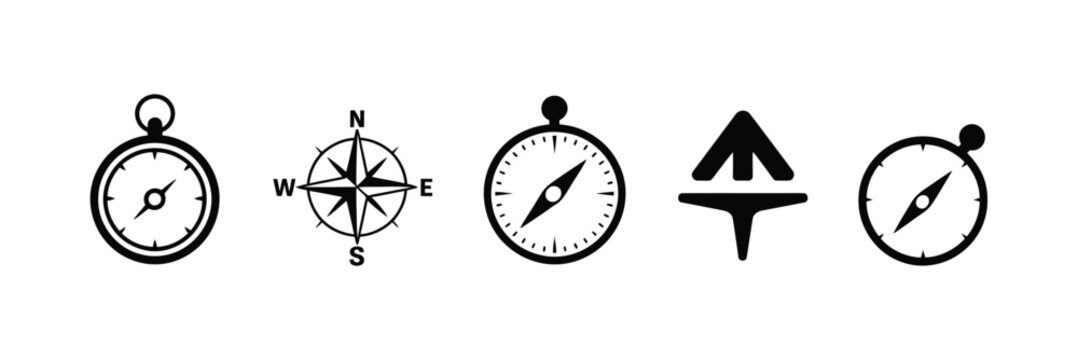 Compass icon with wind rose symbol, navigation direction graphic, minimal vector design for mapping and travel interface