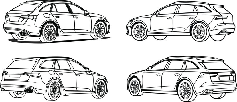 Minimal Car Fleet Side View Vector Collection for Architecture