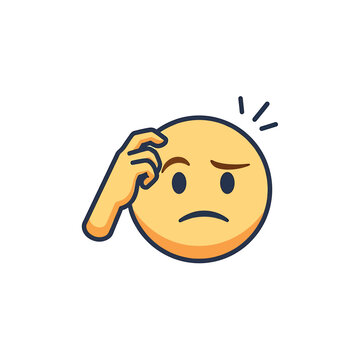 Confused yellow face scratching head pensive emoji illustration