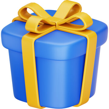 Blue gift box with ribbon isolated on white background