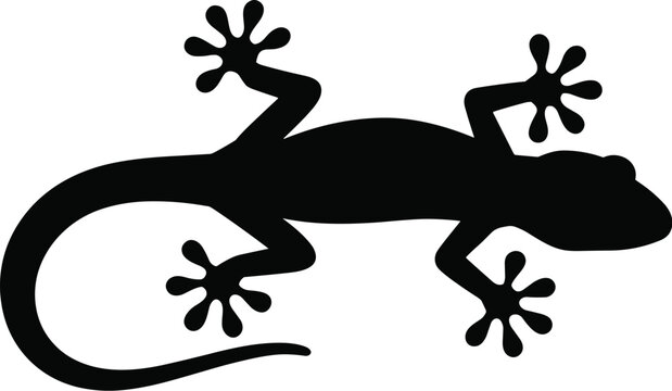 Black Gecko Silhouette on Minimalist White Background, Exotic Reptile Wildlife Symbol for Nature, Science, or Tropical Design Elements, Vector Graphic Illustration of a Curious Lizard for Web, Print,