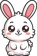 Obraz premium Adorable kawaii white bunny rabbit character posing playfully, isolated on white background, ideal for children's books, Easter celebrations, graphic design, adorable animal illustration, perfect for