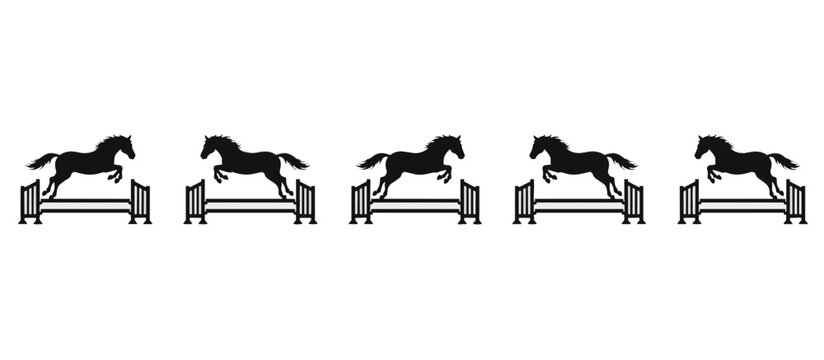 Horse jumping over fence silhouette sequence. Equestrian sport animation sprite sheet. Vector illustration isolated on transparent background