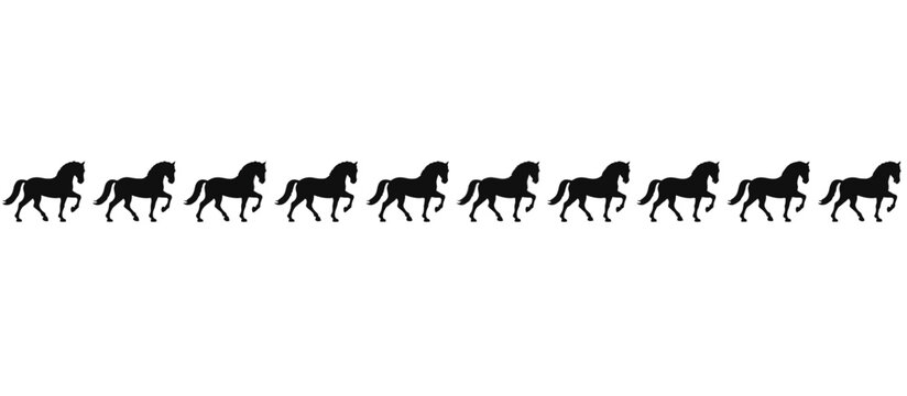 Dressage horse performing piaffe silhouette sequence. Equestrian animation sprite sheet. Vector illustration isolated on transparent background
