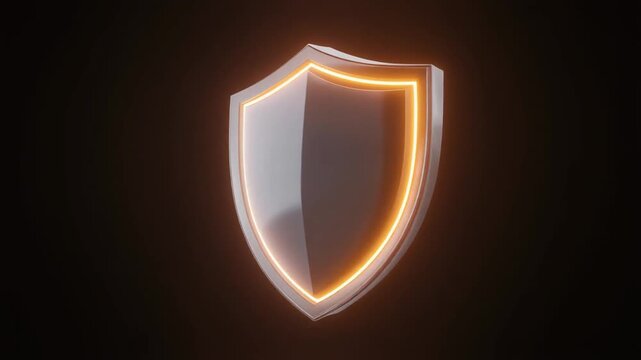Glowing silver shield icon with orange neon light effect