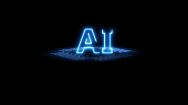 Technology icon, Information technology. Global network connection. Artificial intelligence chip 3d animation.