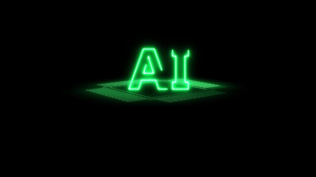 Technology icon, Information technology. Global network connection. Artificial intelligence chip 3d animation.