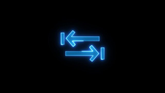 Glowing neon Abstract double arrow icon with left and right side animation background video.