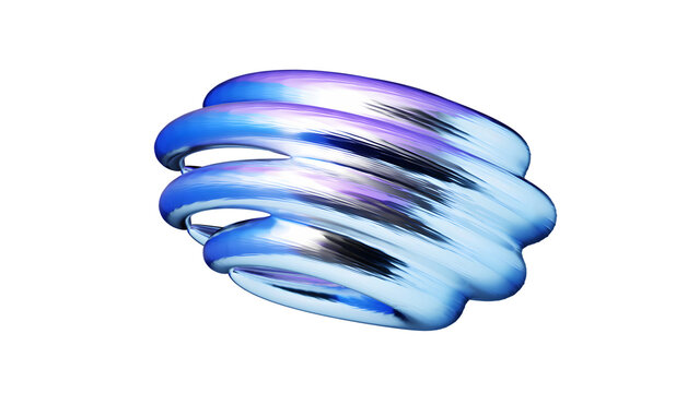 Transparent Iridescent Glass Abstract 3D Element, Blue-violet Color on Transparent Backgound. 3D Render. 