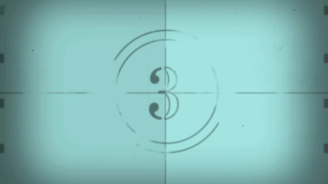Retro Film Countdown Leader: Number 3 with Circular Graphics on Teal Screen