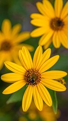 Obraz premium A close-up of vibrant yellow flowers with dark centers