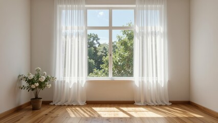 Fototapeta premium Sunlight Streaming Through Window Into Empty Minimalist Room