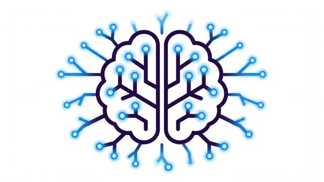 Minimal AI Brain Neural Network Animation Loop Flat Vector Icon Glowing Pulse Technology Healthcare Mental Intelligence Digital Concept Seamless