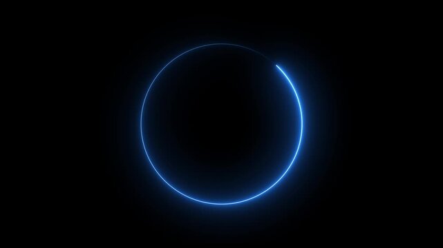 Round circle picture frame with two tone neon color shade motion graphic on isolated black background. Blue and pink light moving for overlay element. 4K footage video effect seamless loop