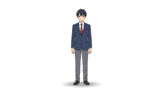 Young man in a smart school uniform standing confidently against a white background