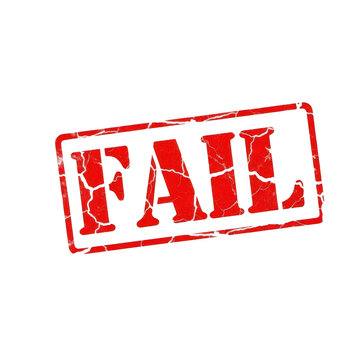 A bold red fail stamp indicating an error or rejection on a document
