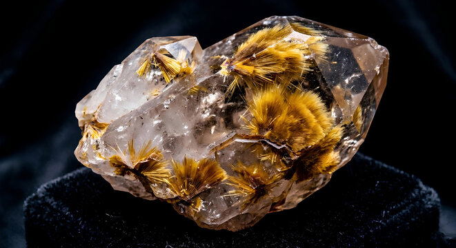 Raw Cacoxenite Crystal Quartz on the Dark Background