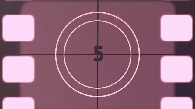 Modern minimalist clock face showing five o'clock on purple grid background