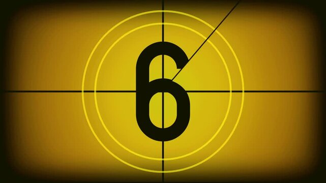 Retro Film Countdown Timer Number 6 on Sepia Tone Vintage Movie Reel Background