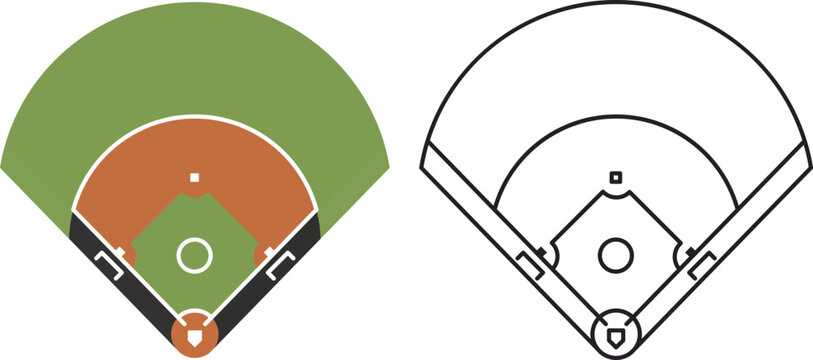 Baseball Field Icon Stadium Diamond Court Outline And Flat Sports Arena Vector Illustration