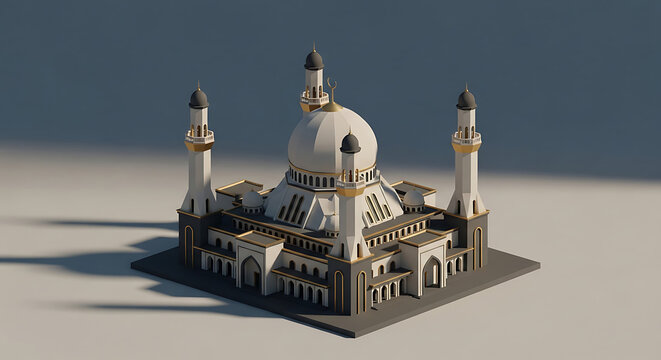 Minecraft style isometric view of a grand mosque