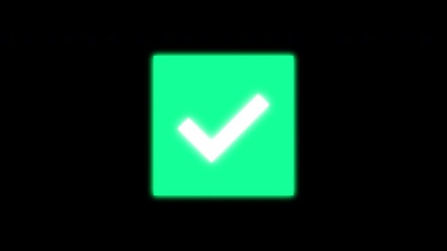 Neon green checkmark icon animation clean confirmation loop glowing style Prores Alpha Channel 4K 60fps