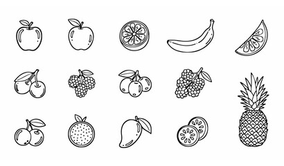 Untitled design - Organic fruit doodle line icon collection with apple banana citrus berries mango pineapple vector © Tahminaakter
