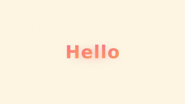 Centered coral Hello text with subtle drop shadow on a minimal pale cream background with warm tone
