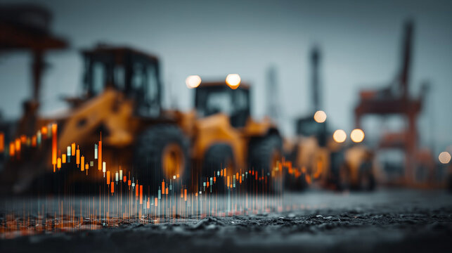 Construction equipment usage and market trends in industrial settings visual data analysis urban environment aerial view