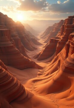 Stunning Wind Carved Yardang Formations in Arid Desert Landscape Exhibiting Vibrant Shadows and Intricate Patterns