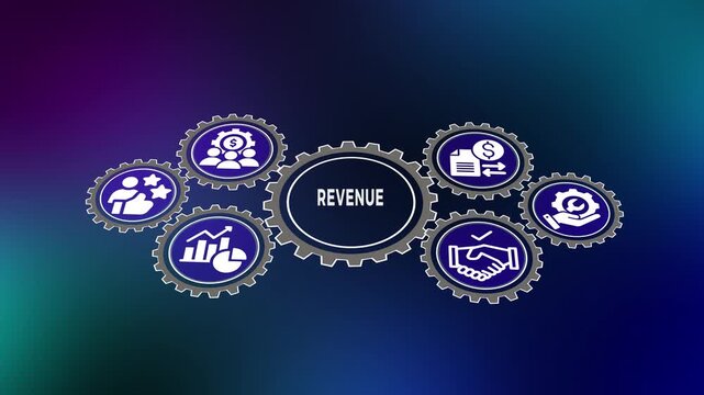 Revenue concept with business financial systems, income generation strategies, analytics tracking and modern corporate workflow visualization design.
