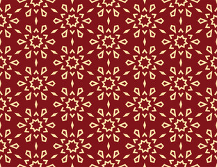 Fototapeta premium Abstract geometric pattern with lines, snowflakes. A seamless vector background. Golden and red texture. Graphic modern pattern