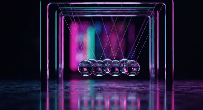 Newton's cradle with neon glow