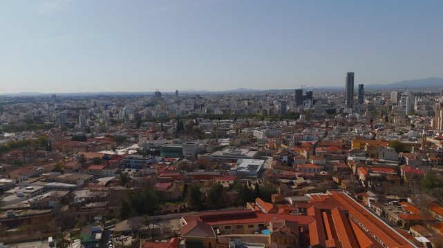 Aerial View of Divided Nicosia Capital Transitioning Across Walled City and Green Line