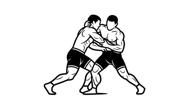 Two wrestlers engaged in a clinch during a grappling match