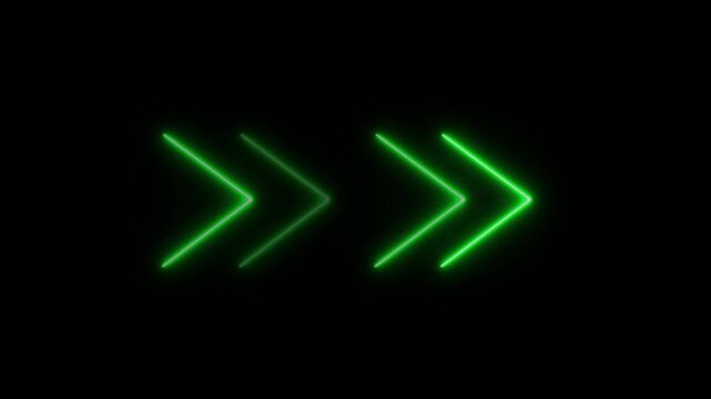 4K Animated glow neon arrow direction sign on black background video animation 4K.
