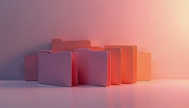 Minimalist 3d render abstract background shows neat stack of folders. Clean digital archive concept for data organization and modern tech ideas.