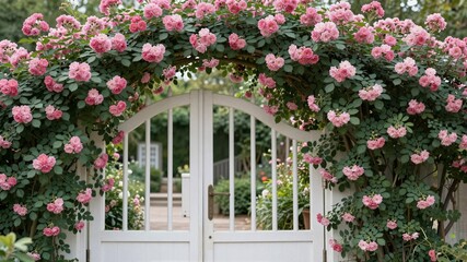 Fototapeta premium Garden gate with climbing roses