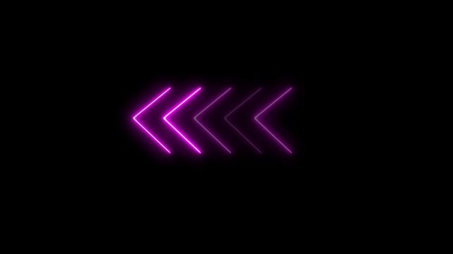 Neon glowing Left arrow simple animated on a black background.