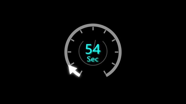 57 Sec clock icon animation. 57 to 0 Second countdown animation on black background and creating a stunning 4k animation.