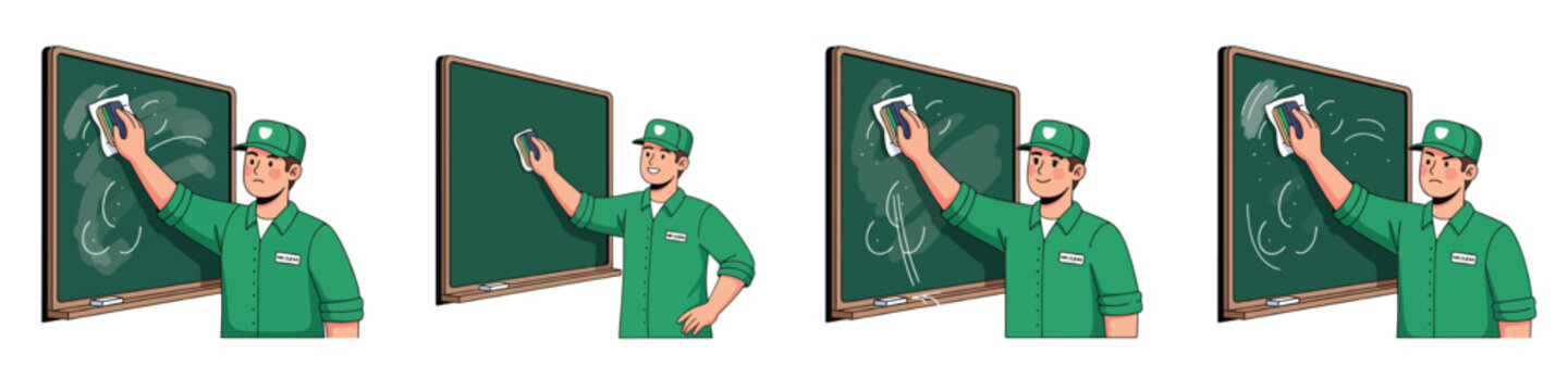 picture of school janitor cleaning the blackboard