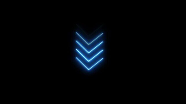 Glowing neon arrow pointing down animation isolated on black background
