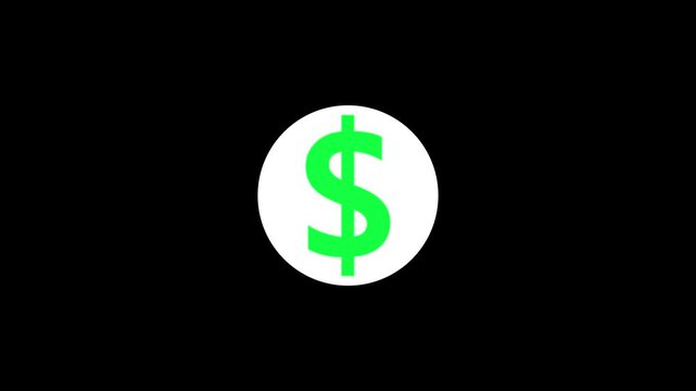 Flat cartoon pop up dollar sign animation on black screen.4K for business concept.