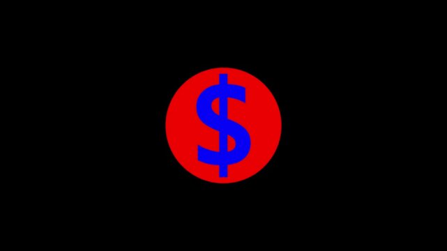 Flat cartoon pop up dollar sign animation on black screen.4K for business concept.