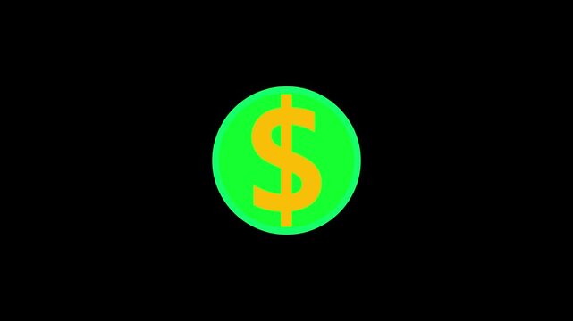 Flat cartoon pop up dollar sign animation on black screen.4K for business concept.